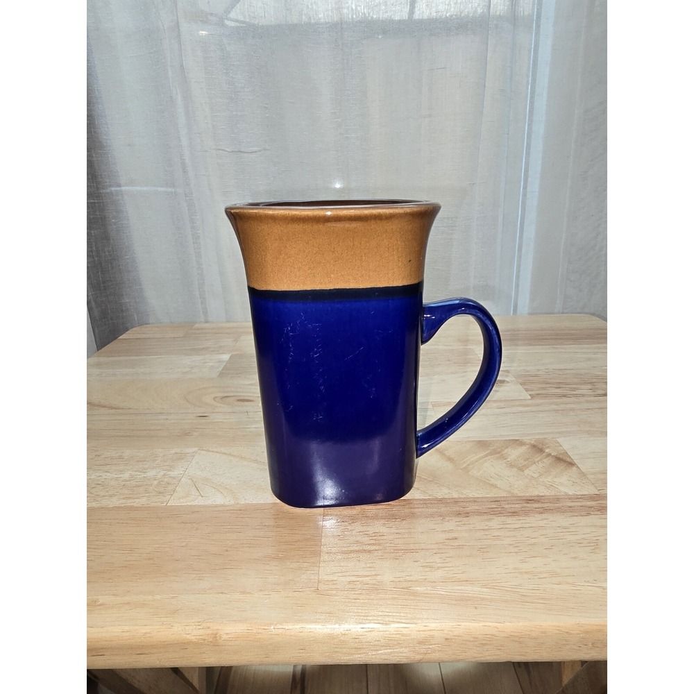 Royal Norfolk Mug Square Two-Tone Brown & Blue Flared-Rim Stoneware, 14-oz.